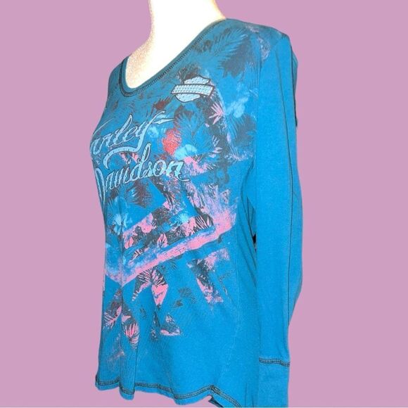 Harley Davidson dark teal green long sleeve top with logo on front - Picture 6 of 10